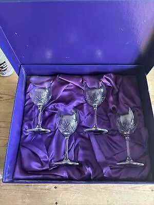 Set Of 4 Edinburgh Lead Crystal Wine Glasses In Box • £10