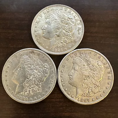 LOT Of 3 Morgan 90% Silver Dollar Coins USA Different Dates! Free Shipping DEAL! • $100