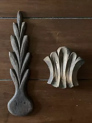 (2) Carved Wood Furniture Decorative Trim Accent Appliqué Set Salvaged - Lot 10 • $12