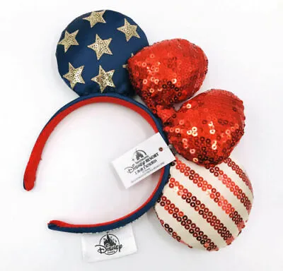 Bow Minnie Ears Stars American Flag Disney Parks Sequins Mickey Mouse Headband • $2.99