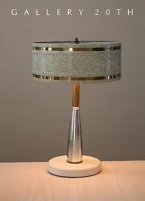 Fab! Mcm Faux-leather Brass & Enamel Table Desk Lamp! Atomic 50s Lightolier Era • $600