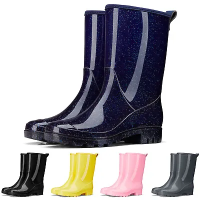 HISEA Women's Rubber Rain Boots Mid-Calf Waterproof Wellies Arch Support Insole • $28.79