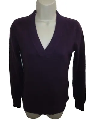 Nicole Miller 100% Cashmere Purple V-neck Sweater S May Fit XS • $16.95