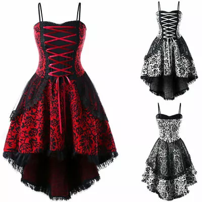 Plus Size Womens Steampunk Lace Up High Low Lace Evening Corset Gothic Dress • $25.37