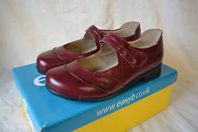 Ladies Easy B Leather Riptape Fastening Wide Fitting Shoes: Modena Red  4 UK • £14.95