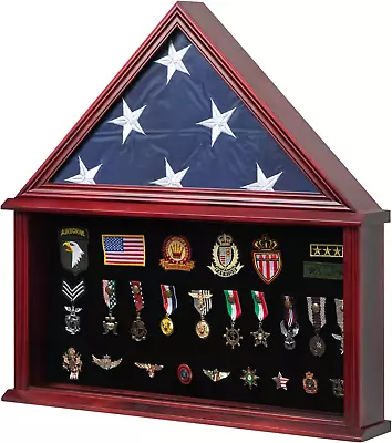 Large Military Shadow Box Flag Display Case For 5'x9.5' Flag Mahogany Finish • $129.35