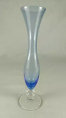Vintage Pale Blue Glass Bud Vase On Clear Pedestal 20.5cm Tall • $29.95