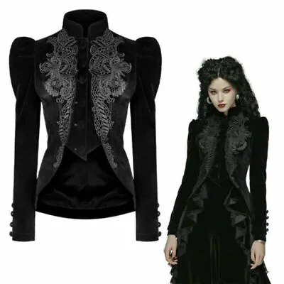 £63.59 • Buy Women Gothic Riding Jacket Coat Black Velvet Lace Steampunk Victorian Clothing