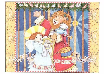 Mary Engelbreit-HARMONY Angel Lion Lamb Music Harp-Christmas Greeting Card-NEW! • $5.99