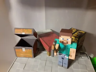 Minecraft Core Player Survival Pack Steve Action Figure Axe Work Bench Bed Chest • $18.99