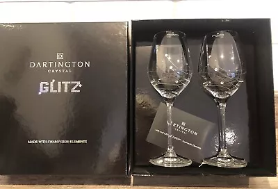 Pair Of 24cm Dartington Crystal Glitz Wine Glasses With Swarovski Elements BNIB • £30