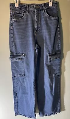 DIVIDED By H&M Womens Size 14 Light Wash Wide Leg Denim Cargo Jeans Y2K Baggy • $10