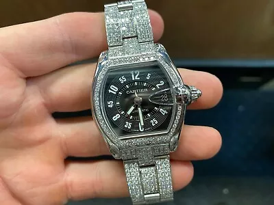 $7699.07 • Buy Cartier Roadster 2510 Stainless Iced Out Diamond Watch—authentic Cartier