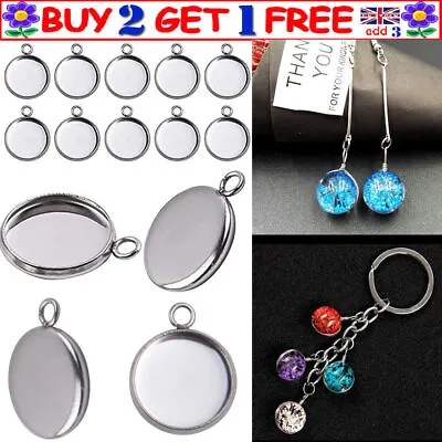 Necklace Pendants 6-30mm Stainless Steel Round Cabochon Blank Base Bezel Trays • £5.29