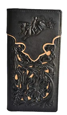 Men Western Bi-fold Wallet Leather Men Wallet Cowboy Rodeo Bull Rider Checkbook • $26.99