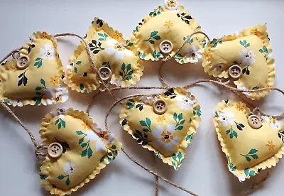 💛🌼YellowFloralHandmadeHeart Bunting/Garland.Spring/SummerDecorGift.Reuse. • £5.50