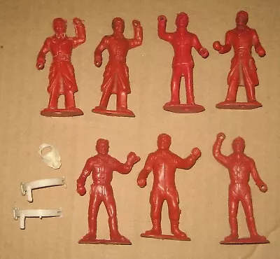 (7) Vintage MPC RingHand Red Plastic Firemen - (3) Accessories • $4