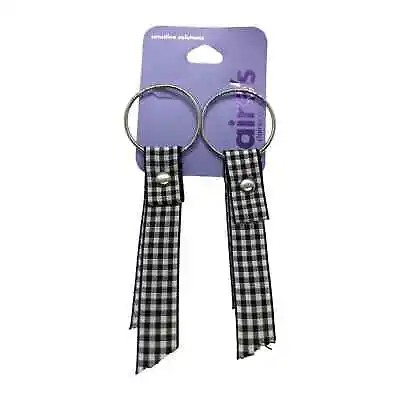 Claire’s Black Checkered Plaid Fabric Hoop Drop Dangle Earrings E4ABH • $7.19