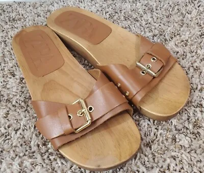 Zara Wooden Sole Slide Sandals Studded Buckle Size 38 • $25.30