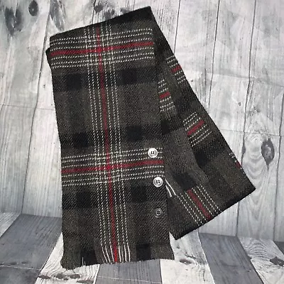 BUGATTI Zephyr Wool Scarf Fringe Woman's 48  Gray Grey Black Red Plaid 320 • $13.95