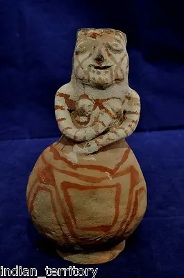 Maricopa / Mojave Human Female Effigy Pottery Pitcher C.1930 7  Red/B/W On Buff • $1500