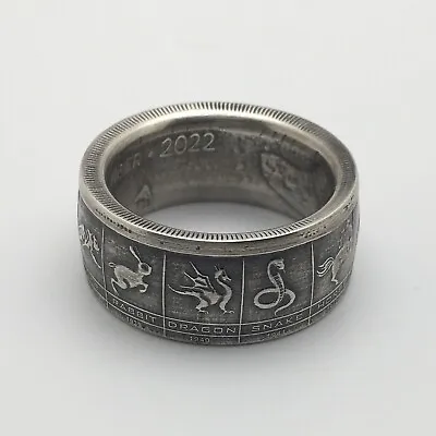 Mens Lunar Coin Ring Year Of The Tiger Size 12 Silver .999 Pure Custom Antiqued • $110