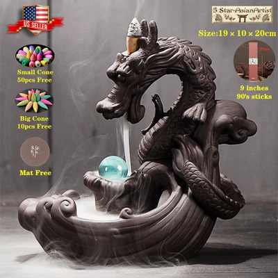 $19.99 • Buy Ceramic Backflow Incense Burner Dragon Mountain Waterfall 060 & 60pcs Cones Gift