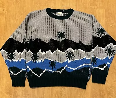 Vintage London Fog All Over Print Virgin Acrylic Knit Sweater Sz. XL USA • $40