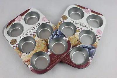 Muffins Cakes Tins 6 Cup Pastries Baking X 2 Steel Yorkshire Pud Mince Pie Tarts • £9.90