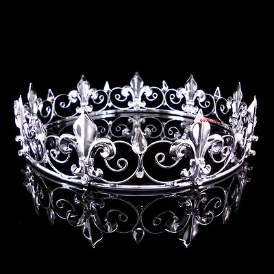 Men's Imperial Medieval Fleur De Lis Silver King Metal Crown 4.5cm Tall 57cm Cir • £22.19