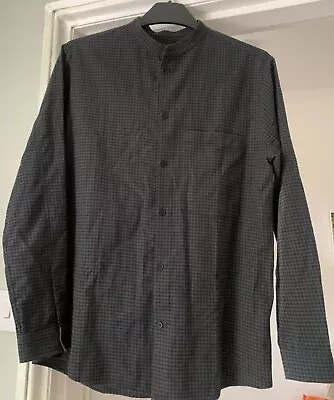 COS Men’s Size Small Cotton Shirt Dark Green Small Check Pattern Grandad Collar • £3