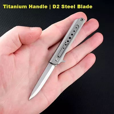 EDC Titanium Alloy Pocket Folding D2 Blade Knife Outdoor Keychain Gear Tool • $5