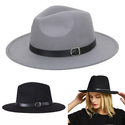 Vintage Men Women Wool Felt Trilby Fedora Jazz Wide Brim Hat Cap Gangster Decors • £9.99