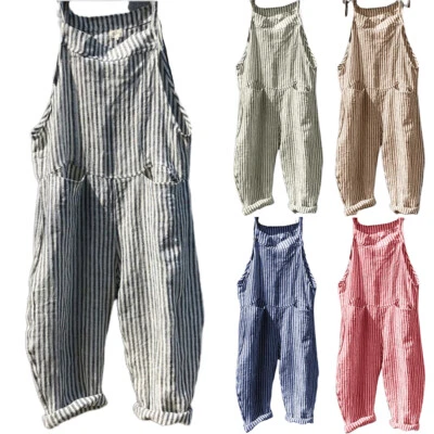 $22.39 • Buy Women Striped Overalls Dungarees Jumpsuit Ladies Casual Loose Playsuit Romper