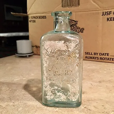 Partial Label Dug Pre-Pro Aqua Whiskey Flask Bottle Sherwood Westminster MD 1915 • $6.99