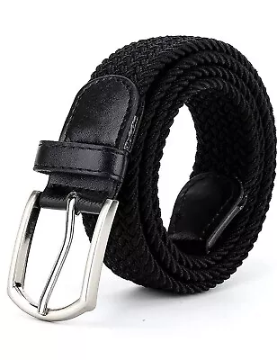 Braided Elastic Belt Stretch Woven Belt Jeans Unisex Casual Steel Buckle Fabric • £5.30