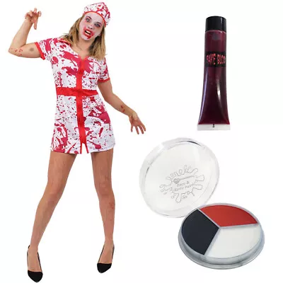 Ladies Zombie Nurse Halloween Fancy Dress Costume Plus Hat Blood Stained Outfit • £22.59