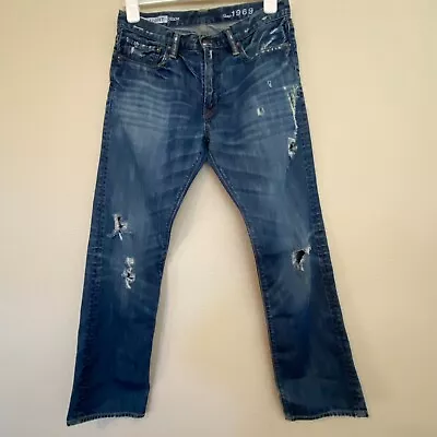 GAP 1969 Men Jeans 30x30 Straight Distressed Torn Destroyed Blue 100% Cotton • $18
