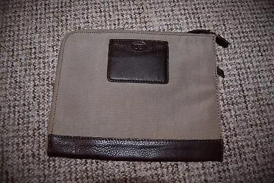 Fossil Brown Khaki Leather Trim Fabric 10  IPad Tablet Case Folder Folio Travel • £11.99