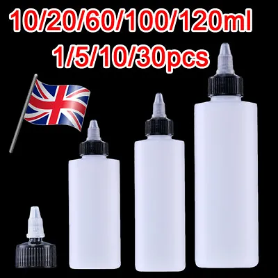 10-120ML Plastic Squeeze Bottle With Twist Top Cap Tip Applicator Empty PE UK • £4.28