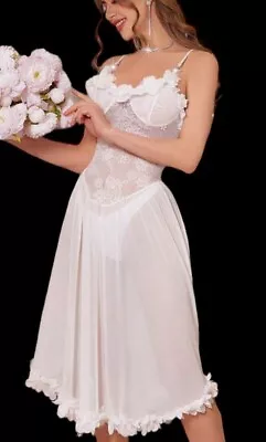 Frilly Twirly Floral Cami Nightdress Full Sweep Long Mesh Appliqué Olga Esque XL • $39.95