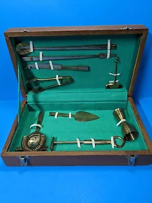 Vintage Brass Bar Set 9 Piece With Wood Case  Mid-Century • $44.95