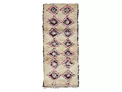 Vintage Moroccan Handmade Wool Cotton Rug 2'5x6'1 Berber Geometric Pink Area Rug • $360