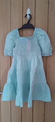 Girls Chambray Shirred Tiered Dress Age 5-6 From Marks And Spencer BNWT • £11.99