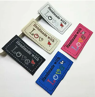 Fabric Labels 'Hand Made With Love' Sew On Garment Clothing Label Tags 50x25mm • £2.40