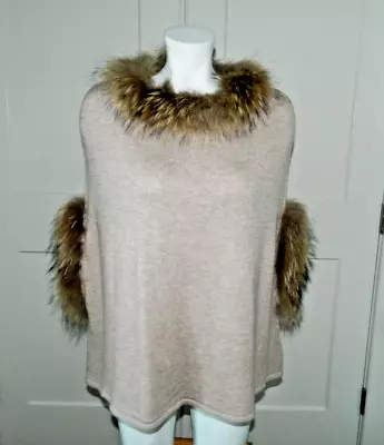 Nwt Lt Love Token Women Genuine Raccoon Fur Trimmed Cape Poncho Xs/s  $369 • $125