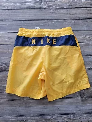 VTG Nike Shorts Men's Large Yellow Spellout Nylon Mesh Lined Black Tag Pockets • $24.98