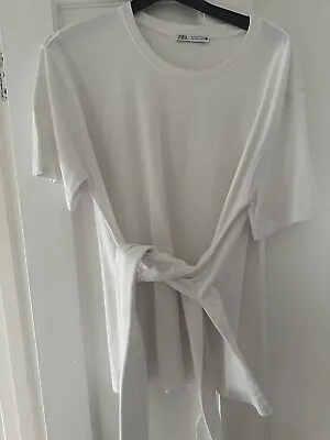 Zara Womens White Peplum Tshirt With Tie Back Size S • £6