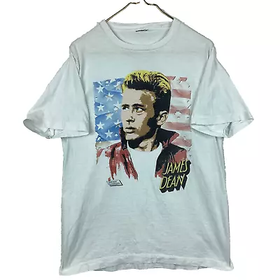 Vintage James Dean T-Shirt Large White American Flag 80s 1987 • $33.99