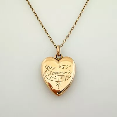 14K Yellow Gold Heart Locket Signed 1906 Edwardian With Gold Filled Chain • $72